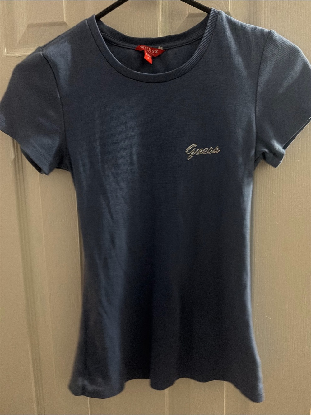 Guess Navy Short-Sleeve Crewneck Tee with Embroidered Logo